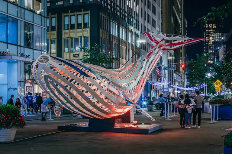 An illuminated steel whale has surfaced on Broadway